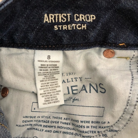 American Eagle Artist Crop Stretch Denim Blue Jeans Size 8 - Picture 4 of 4